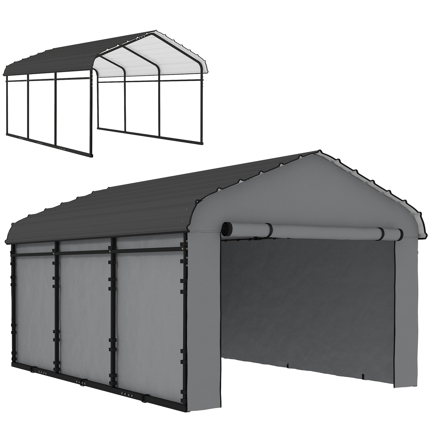 Metal Carport, Heavy Duty Garage Car Shelter with Galvanized Metal Roof and Removable Sidewalls, Light Grey