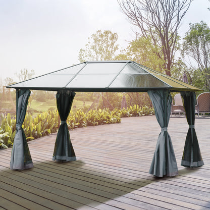 10' x 13' Grey Hardtop Gazebo with Mesh Curtains