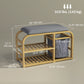 Bamboo Entryway Bench, Shoe Storage Bench with Cushion, Slat Shelves, Pull-Out Basket for Hallway, Entryway, Nature Wood
