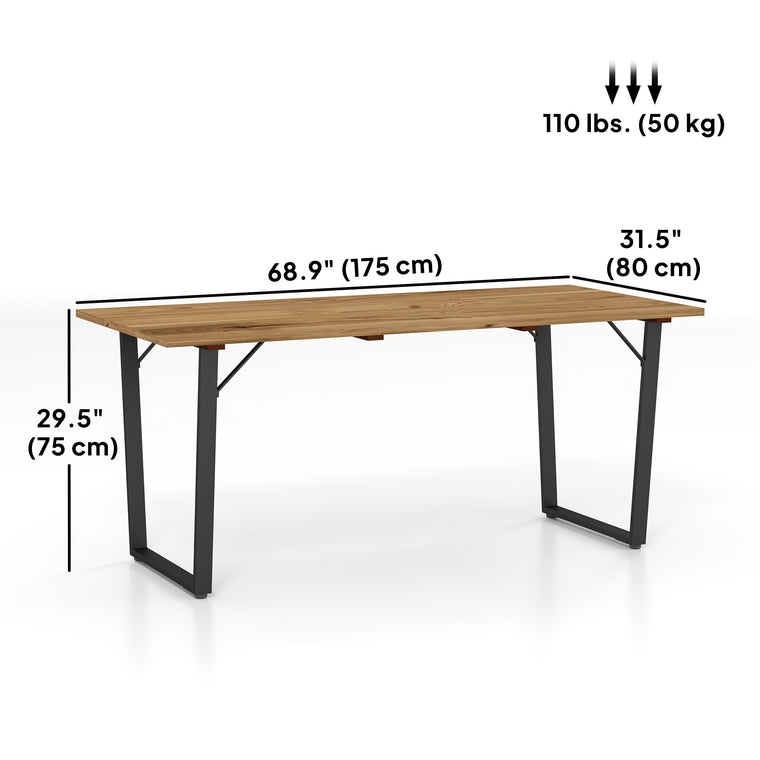 Wooden Dining Table for 6 with Umbrella Hole and Slats