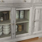 Dining Room Sideboard Buffet Cabinet with Storage, Coffee Bar Cabinet with Glass Doors and Adjustable Shelves, Weathered Grey Oak