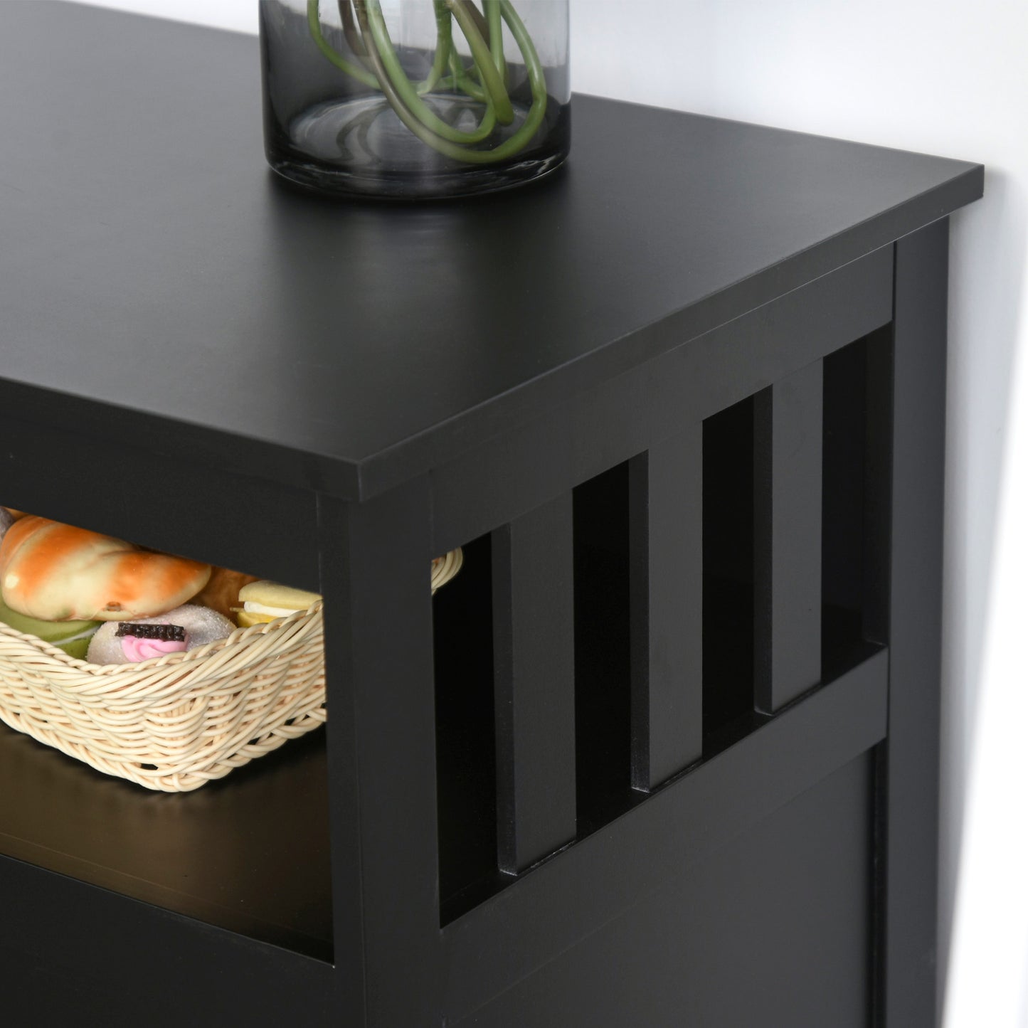 Kitchen Sideboard, Buffet Cabinet, Wooden Storage Console Table with 2-Level Cabinet and Open Shelf, Black