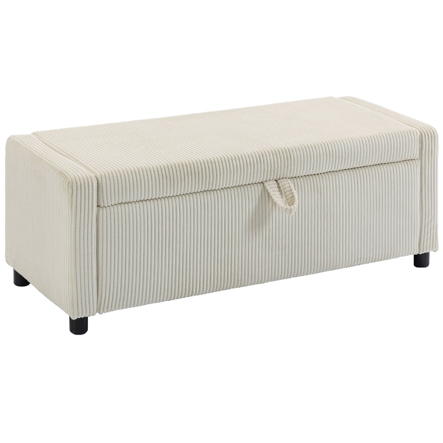 Storage Ottoman, Upholstered Corduroy End of Bed Bench with Thick Padding, Storage Bench for Bedroom, Beige
