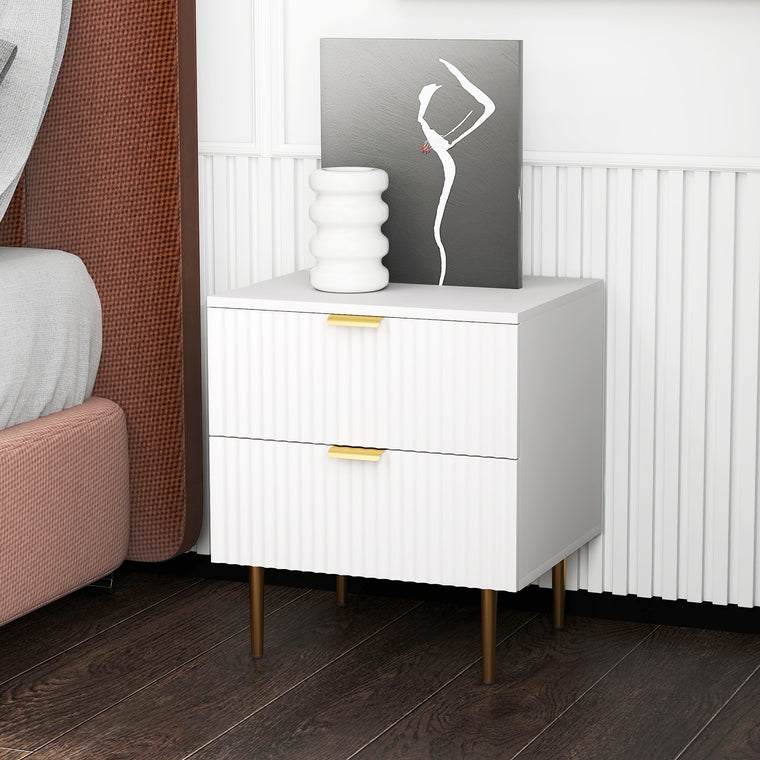 Nightstand with 2 Drawers and Metal Legs