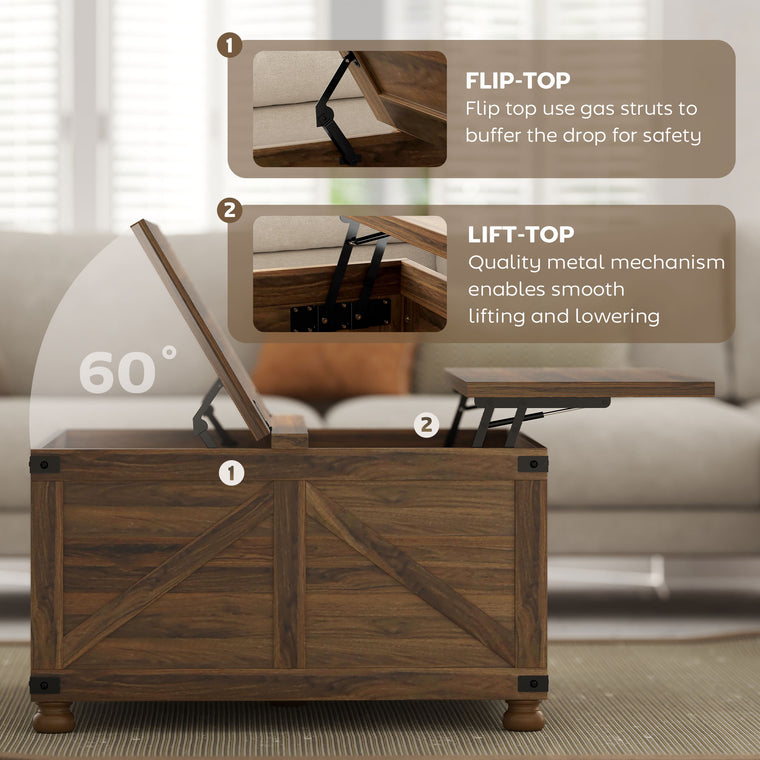 32" Lift-Top Coffee Table with Hidden Storage