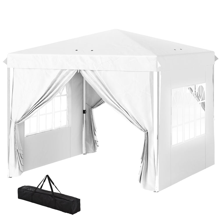 10' x 10' White Height-Adjustable Pop-Up Canopy with Sidewalls