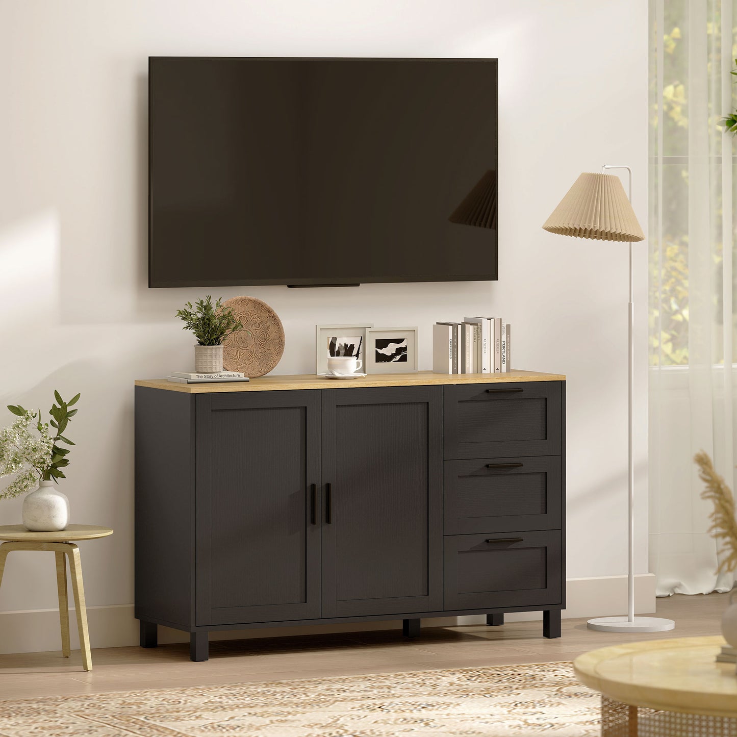 Buffet Cabinet with Soft-Close Doors, Modern Sideboard with 3 Drawers for Living Room, Kitchen, Dining Room, Black
