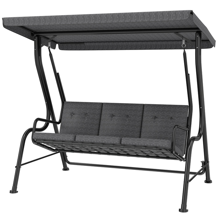 3-Person Porch Swing Bench with Adjustable Canopy