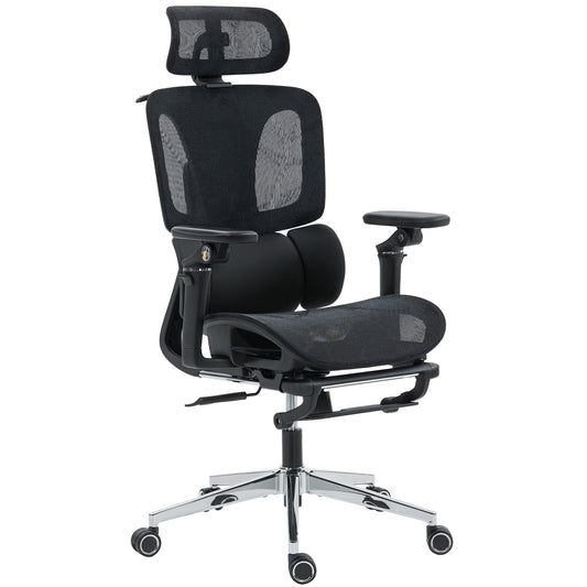Ergonomic Mesh Office Chair with Headrest and Footrest - Black