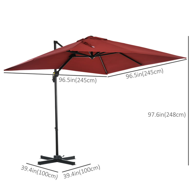 8' x 8' Wine Red Square Offset Umbrella with Crank & Tilt
