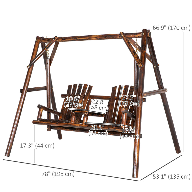 Wooden 2-Seat A-Frame Porch Swing with Table