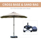 15' Outdoor Patio Umbrella with Twin Canopy Sunshade Steel Table Umbrella w/ Lift Crank, Cross base, Sandbag, Light Grey