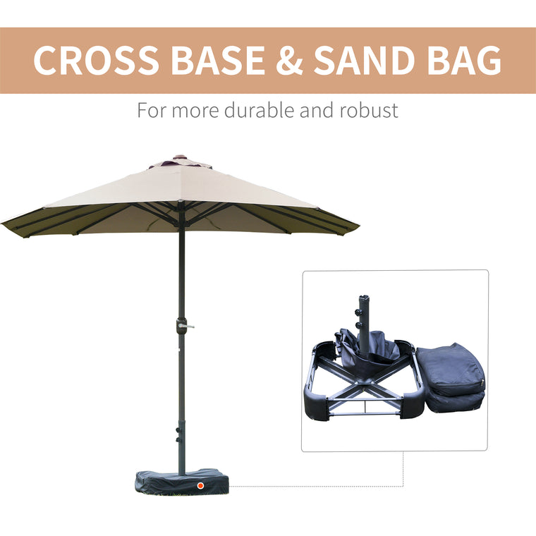 15' Light Grey Twin Canopy Umbrella with Lift Crank