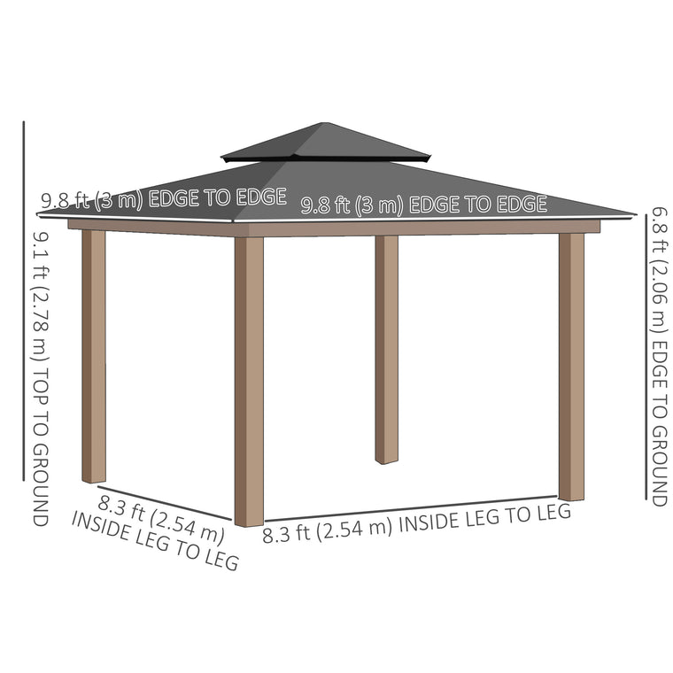 10' x 10' Khaki Hardtop Gazebo with Double PC Roof & Curtains