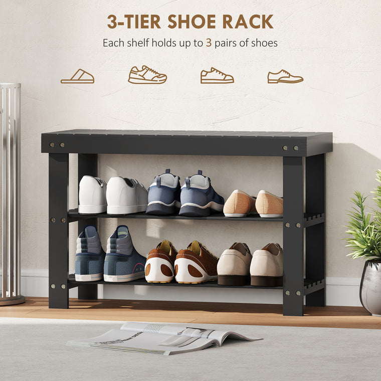 3-Tier Bamboo Shoe Storage Bench