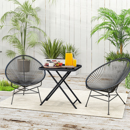 27.5" Square Outdoor Patio Table, Outdoor Folding Table with Grid Rattan-Like Top for Camping, Picnic, Black - Black