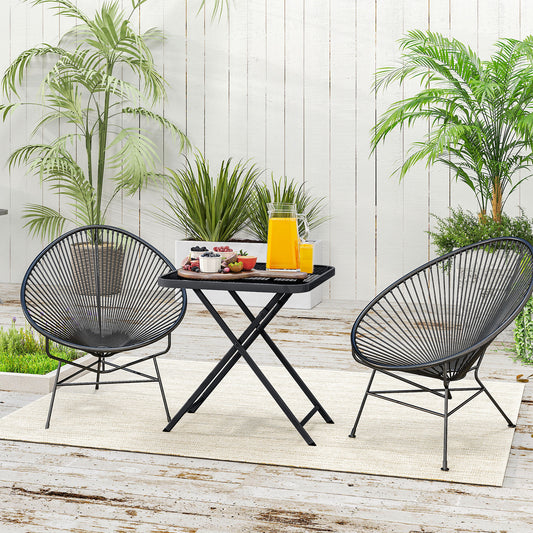 27.5" Square Outdoor Patio Table, Outdoor Folding Table with Grid Rattan-Like Top for Camping, Picnic, Black - Black