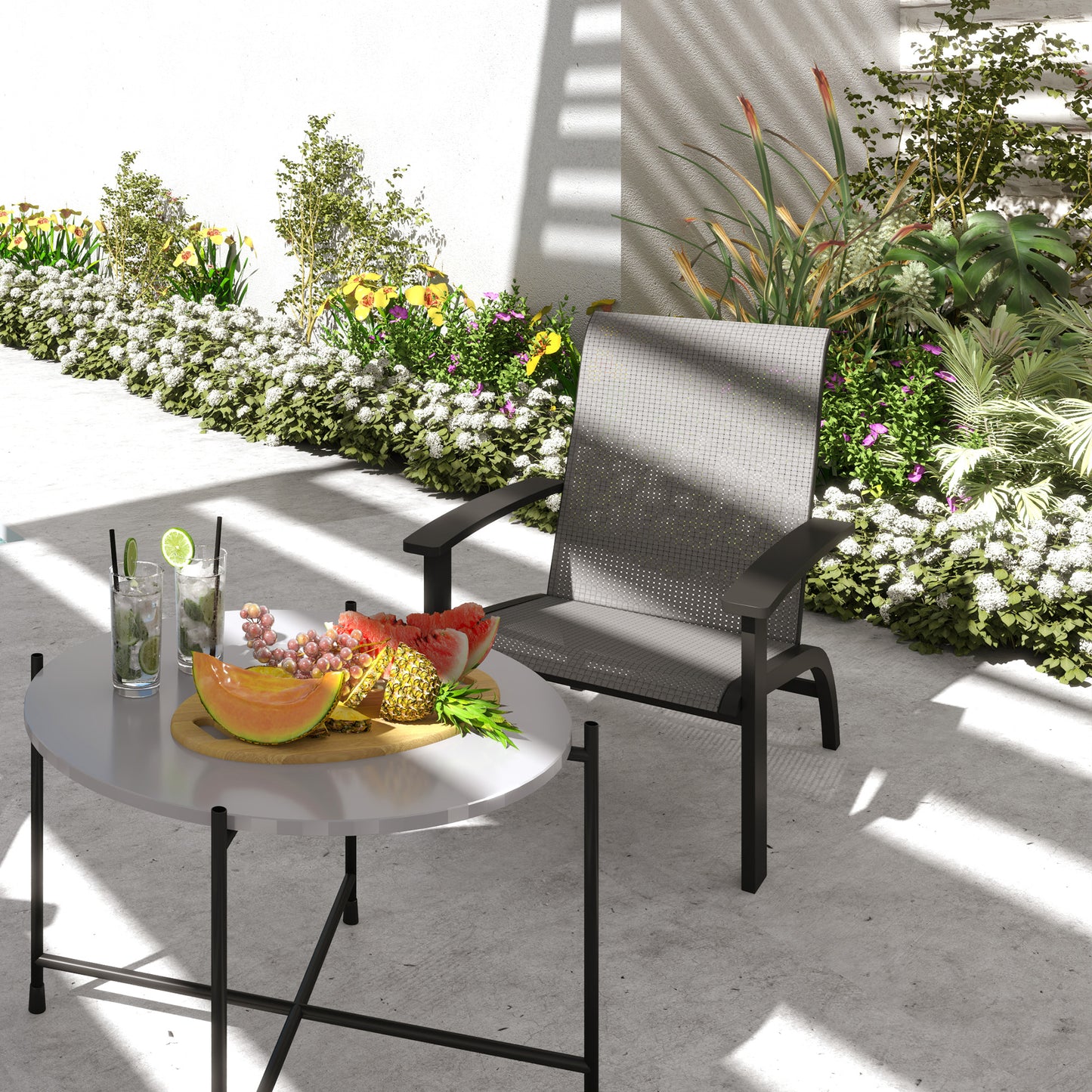 Outdoor Adirondack Chair Muskoka Chair with Aluminum Frame, Mesh Seat, High Back for Garden, Deck, Dark Grey