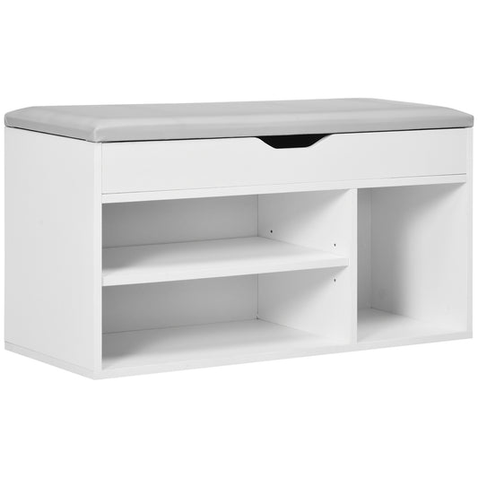 Shoe Storage Bench with Padded Cushion - White