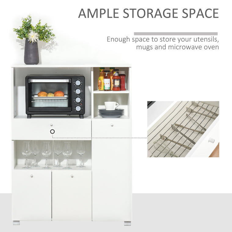 Compact Kitchen Pantry Cabinet with Microwave Stand - White