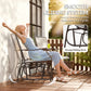 Double Patio Glider Chair with Glass Top Center Table, Outdoor Glider Loveseat with High Back, All Weather Breathable Mesh Fabric for Garden, Backyard, Deck, Light Brown