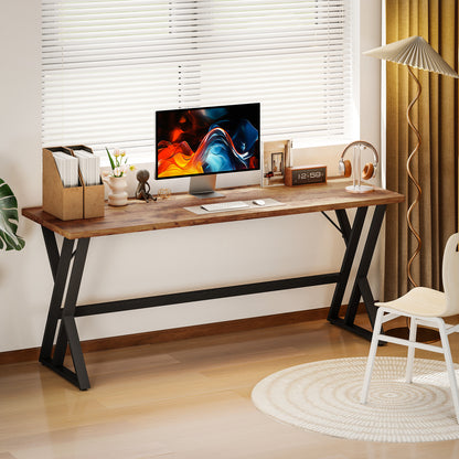 71" Industrial Computer Desk with X-Frame - Rustic Brown