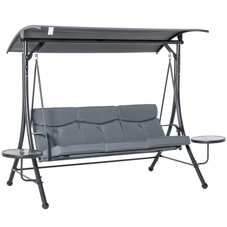 Dark Grey Steel Swing Bench with Adjustable Canopy