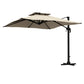 10ft Square Cantilever Patio Umbrella, 360° Rotating Overhanging Umbrella with Cross Base, Crank Handle, Khaki