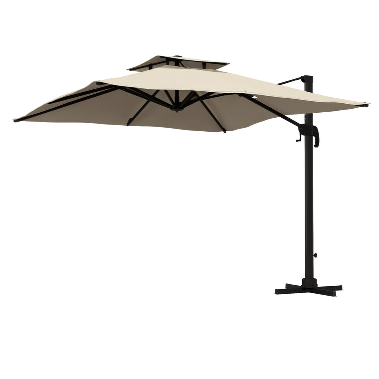 10' Khaki Square Cantilever Patio Umbrella with Crank Handle
