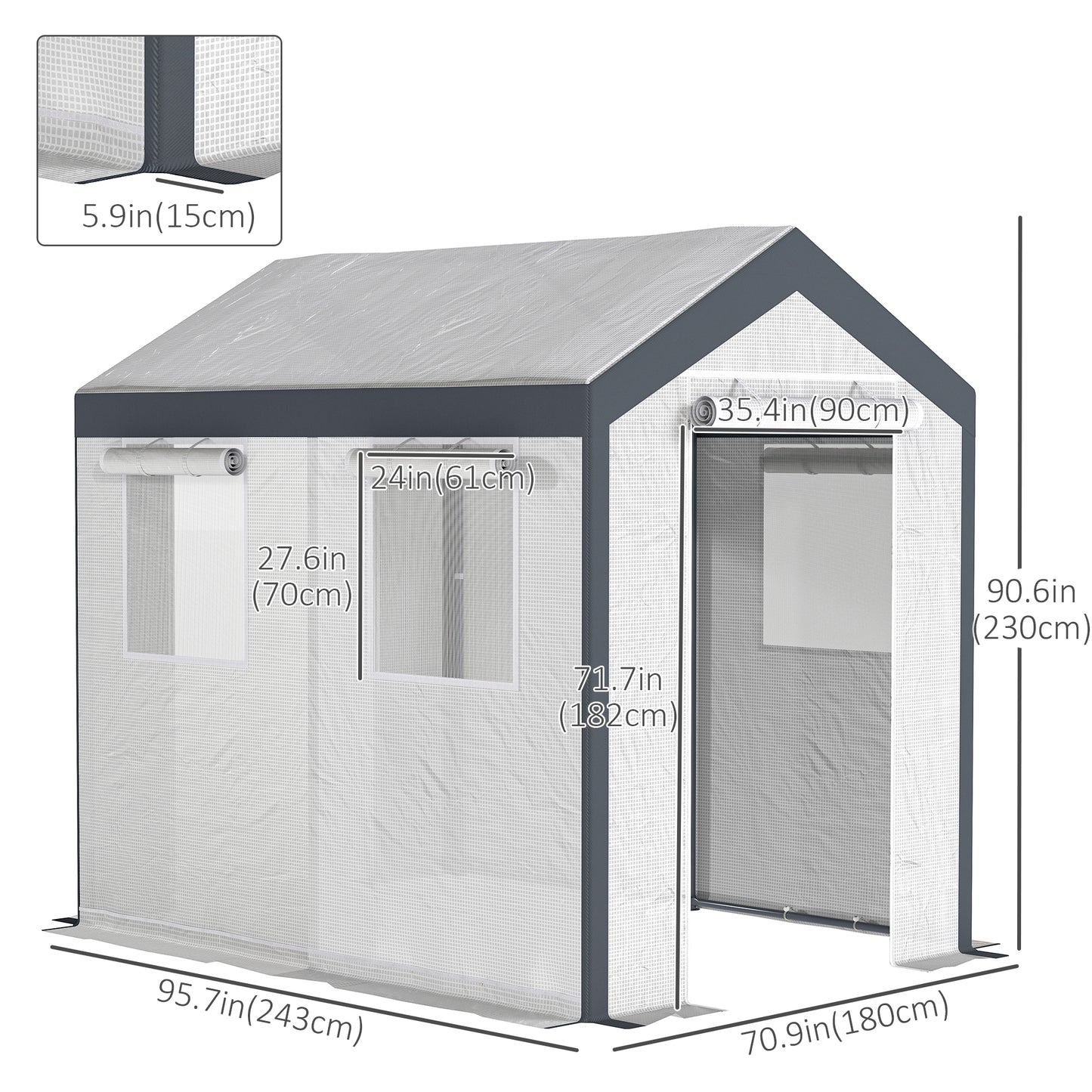 8' x 6' x 7.5' Heavy-duty Walk-in Greenhouse Outdoor Vegetable Plants Growing Warm House Seed Plant Growth Tent Polytunnel Shelter White