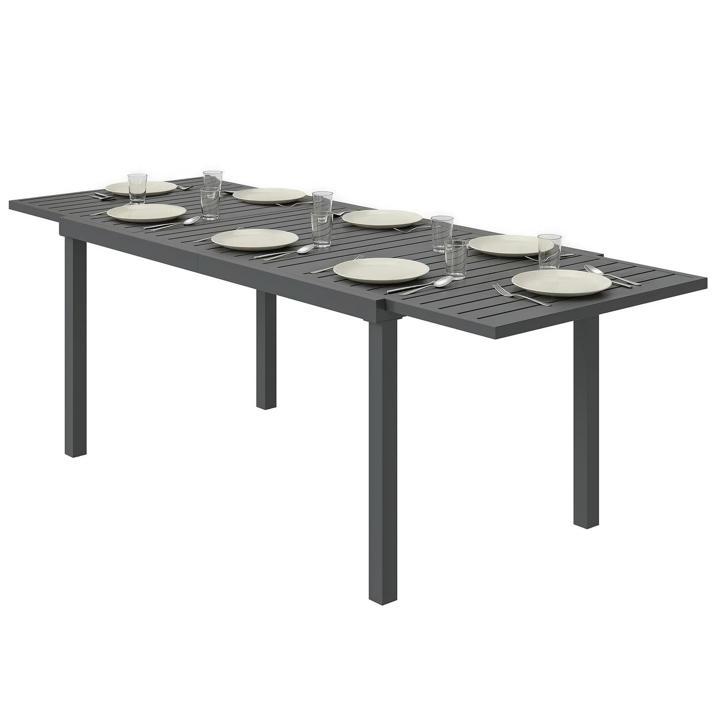 Expandable Outdoor Dining Table for 6-8 People, 59"-89" Aluminum Patio Dining Table with Slatted Top, Dark Grey