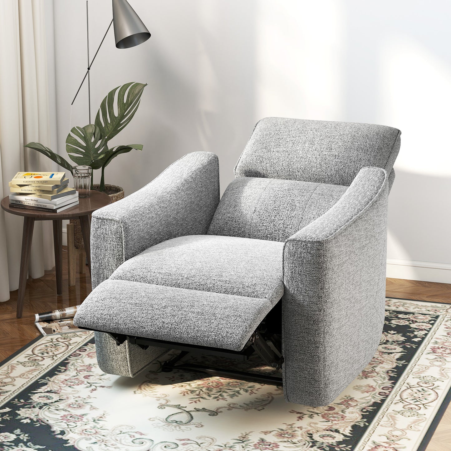 Power Recliner Chair, Chenille Upholstered Recliner Chair with USB Ports, Footrest, Grey