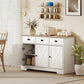46.5" Buffet Cabinet, Farmhouse Sideboard with 3 Barn Doors and 3 Drawers for Living Room, Kitchen, White