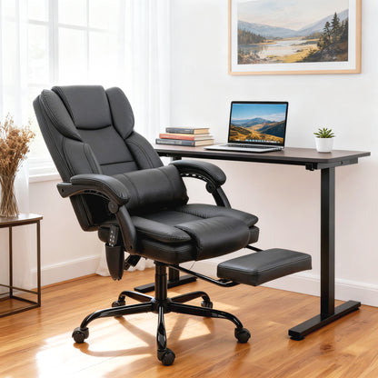 Reclining Massage Office Chair with Footrest - Black