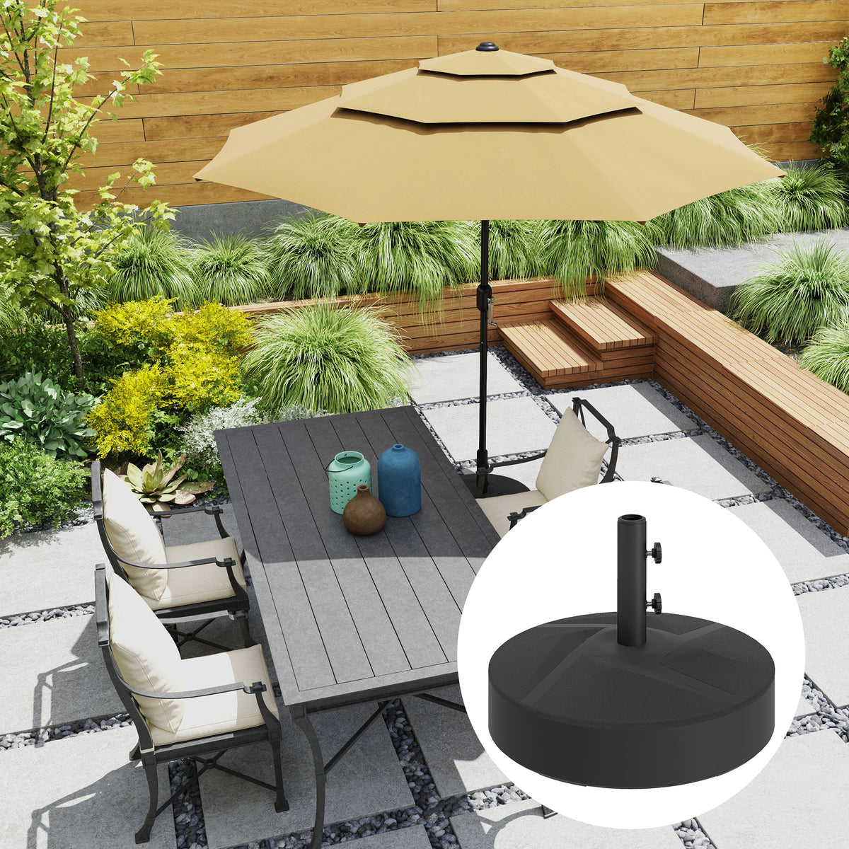 Patio Umbrella Base Holder, Heavy Duty Outdoor Umbrella Stand Base, Sand/Water Filled, Φ22" x 15.7" H, Black