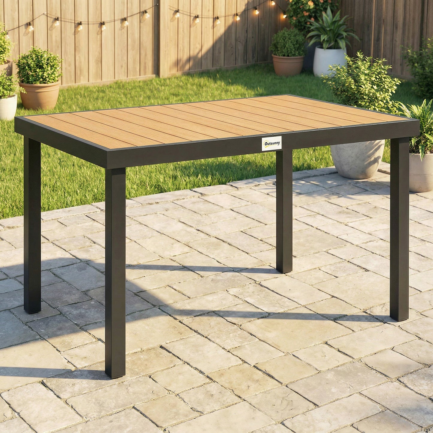 Aluminum Outdoor Dining Table for 6, Patio Rectangular Table, 47.2" x 35.4" x 29.1", Natural - Natural