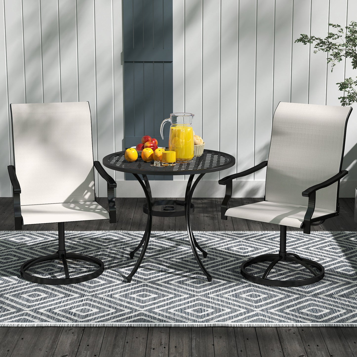 Outdoor Swivel Dining Chairs Set of 2, High Back Swivel Chairs with All Weather Mesh for Deck, Backyard, Poolside, White