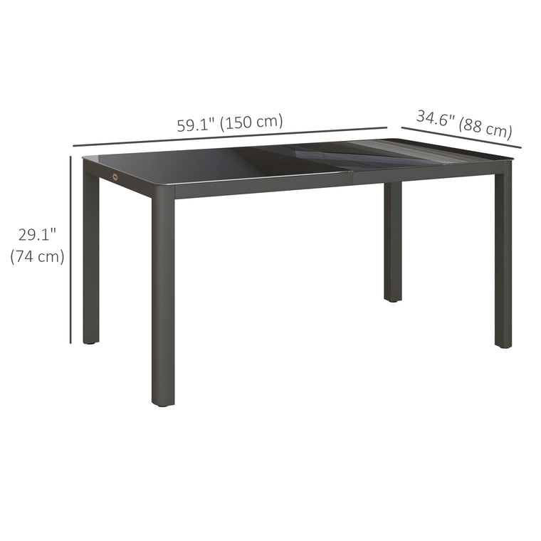 59" x 35" Aluminum Dining Table with Glass Top