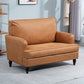 Modern Accent Chair, Leathaire Armchair with Turned Legs and Wide Seat, Comfy Chair for Living Room, Brown