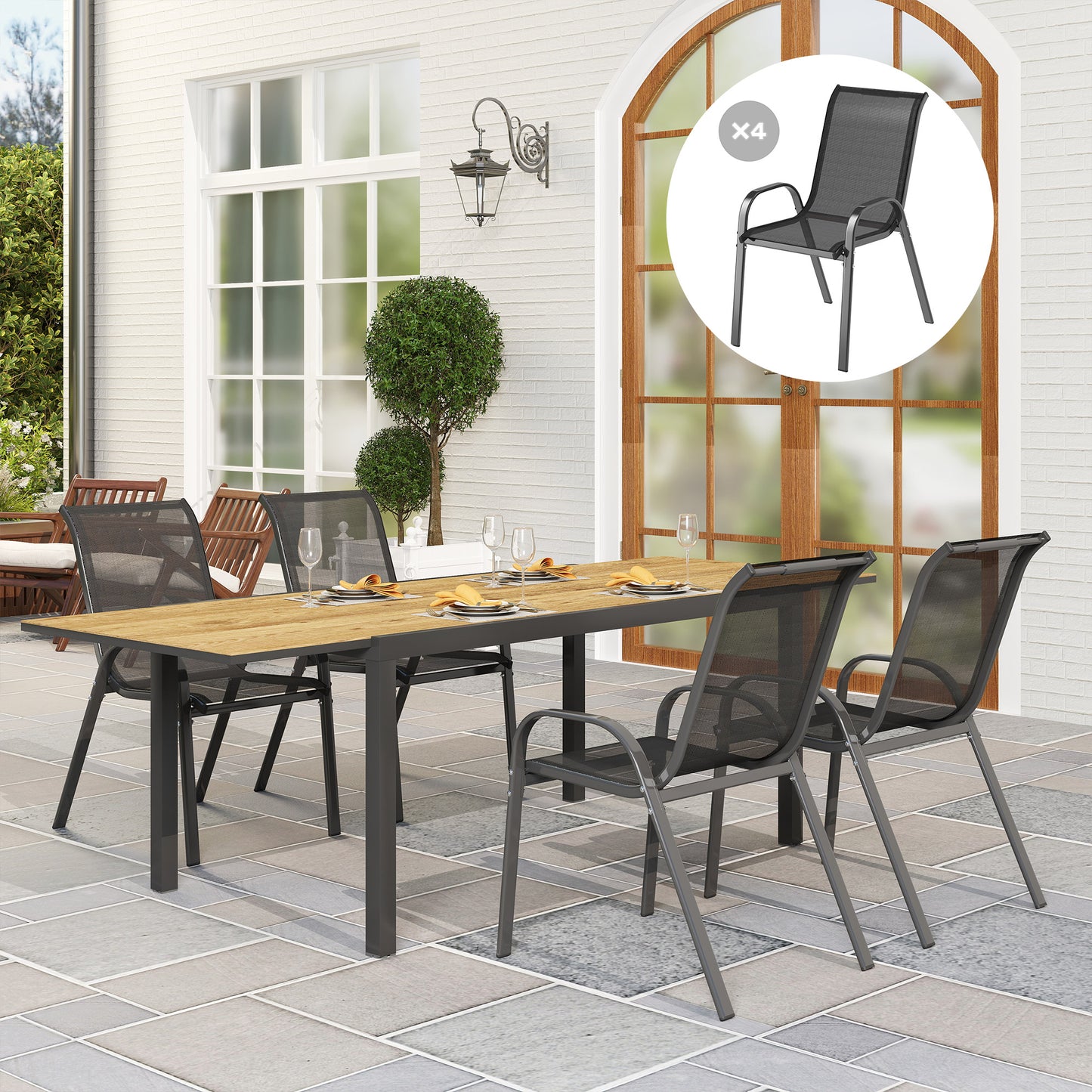 Set of 4 Outdoor Dining Chairs, Stackable Lawn Chairs with High Back, Breathable Mesh Seat for Garden Porch, Black - Black