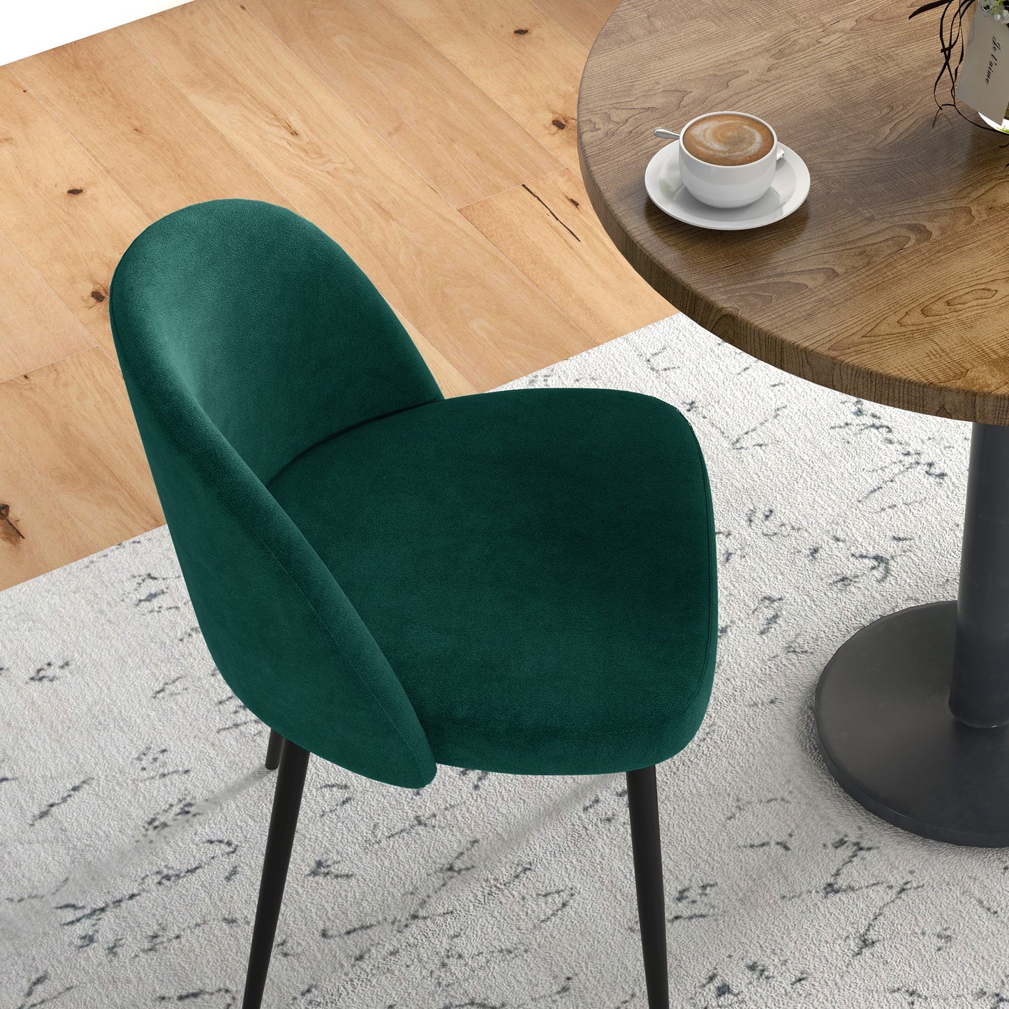 Set of 2 Mid-Back Dining Chair, Mid-Back Velvet-touch Upholstery Kitchen Chair for Living Room Dining Room, Green