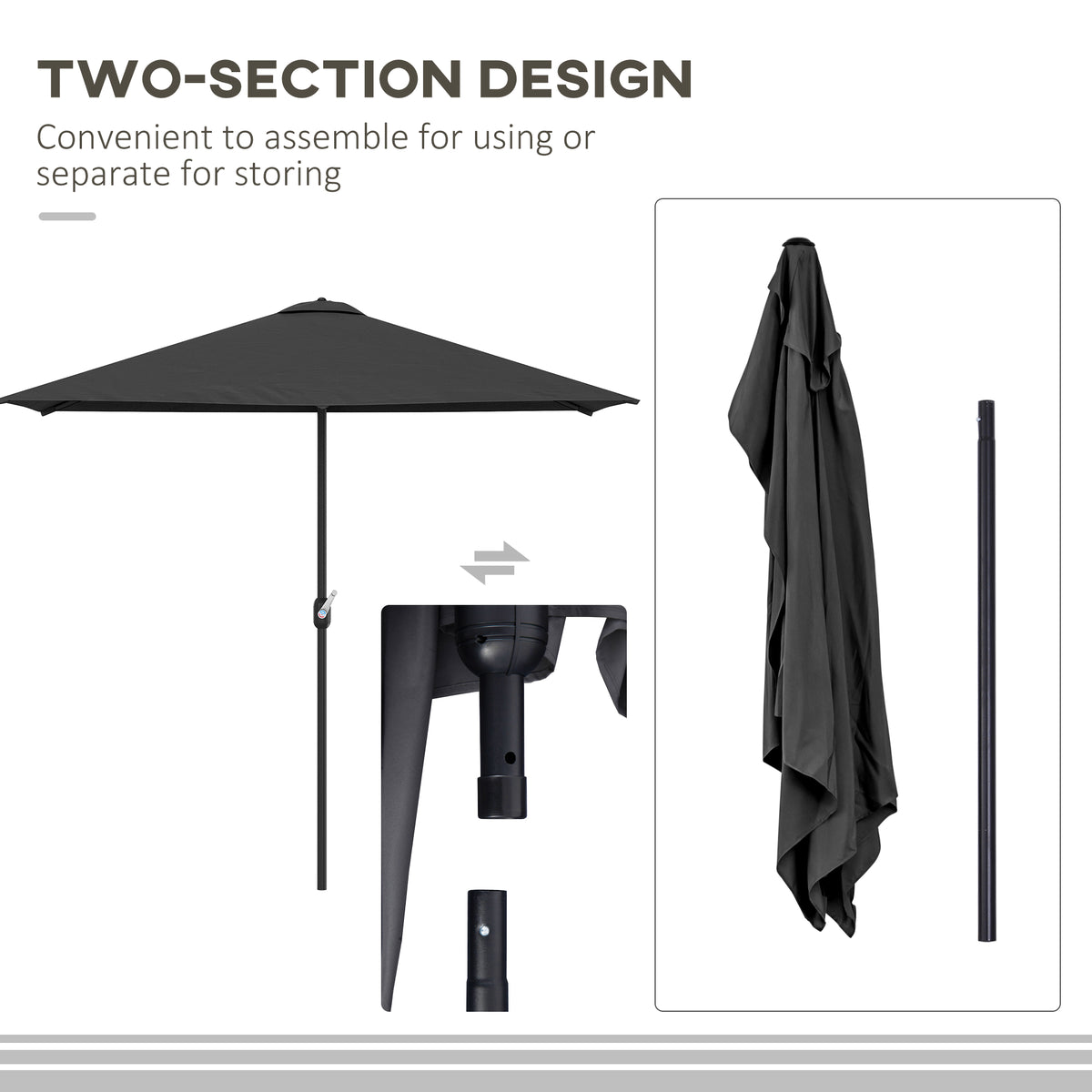 8ft Half Round Sun Shade Umbrella with 5 Ribs