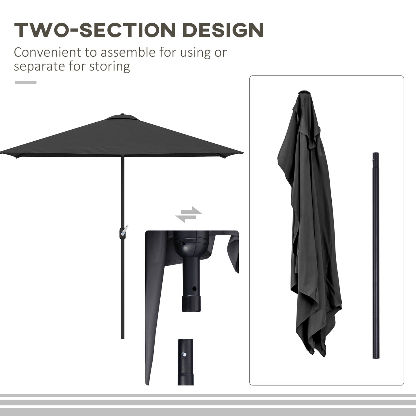 8ft Half Round Sun Shade Umbrella with 5 Ribs