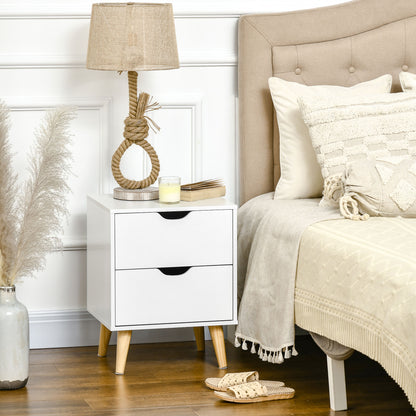Nightstand with 2 Drawers and Wood Legs - White