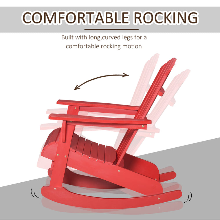 Red Wooden Adirondack Rocking Chair with Fanned Back