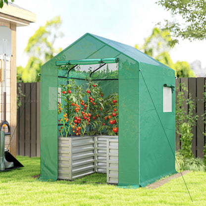 56" x 56" x 75" Galvanized Greenhouse with Raised Bed