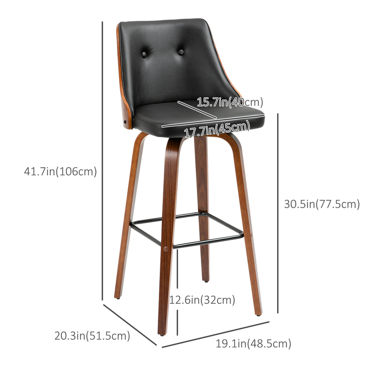 Swivel Bar Stools Set of 2 with Wood Legs - Black