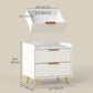 Bedside Table, Nightstand with 2 Drawers, Side End Table with Metal Legs for Bedroom, White