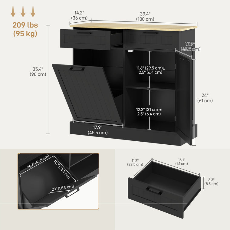 Tilt-Out Trash Cabinet with 2 Drawers