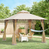10' x 10' Beige Double-Tier Gazebo with Metal Frame & Sidewalls